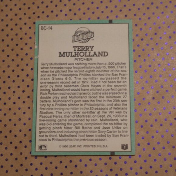 Terry Mulholland BC-14 Baseball Card - Picture 2 of 2